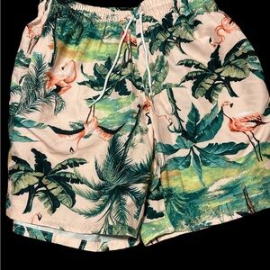 Old Navy Green Flamingo Print Swim Trunks